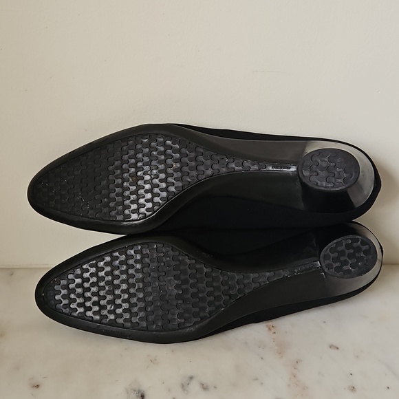 SALVATORE FERRAGAMO: Sleek Black Pointed Low Wedge Heels - Picture 8 of 10